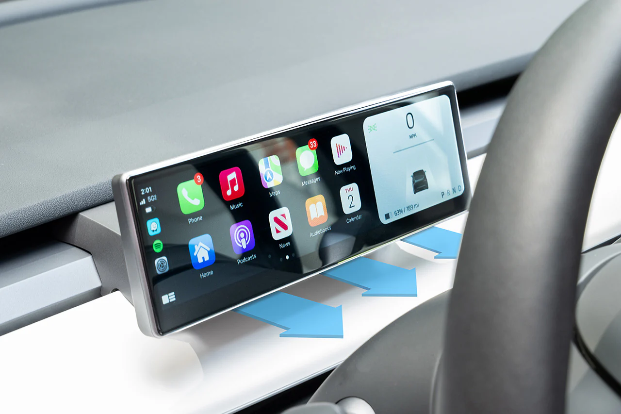 Tesla Model 3/Y MSX-CP9 “FloThru HVAC” Driver View Smart Instrument Cluster with Apple CarPlay & Android Auto